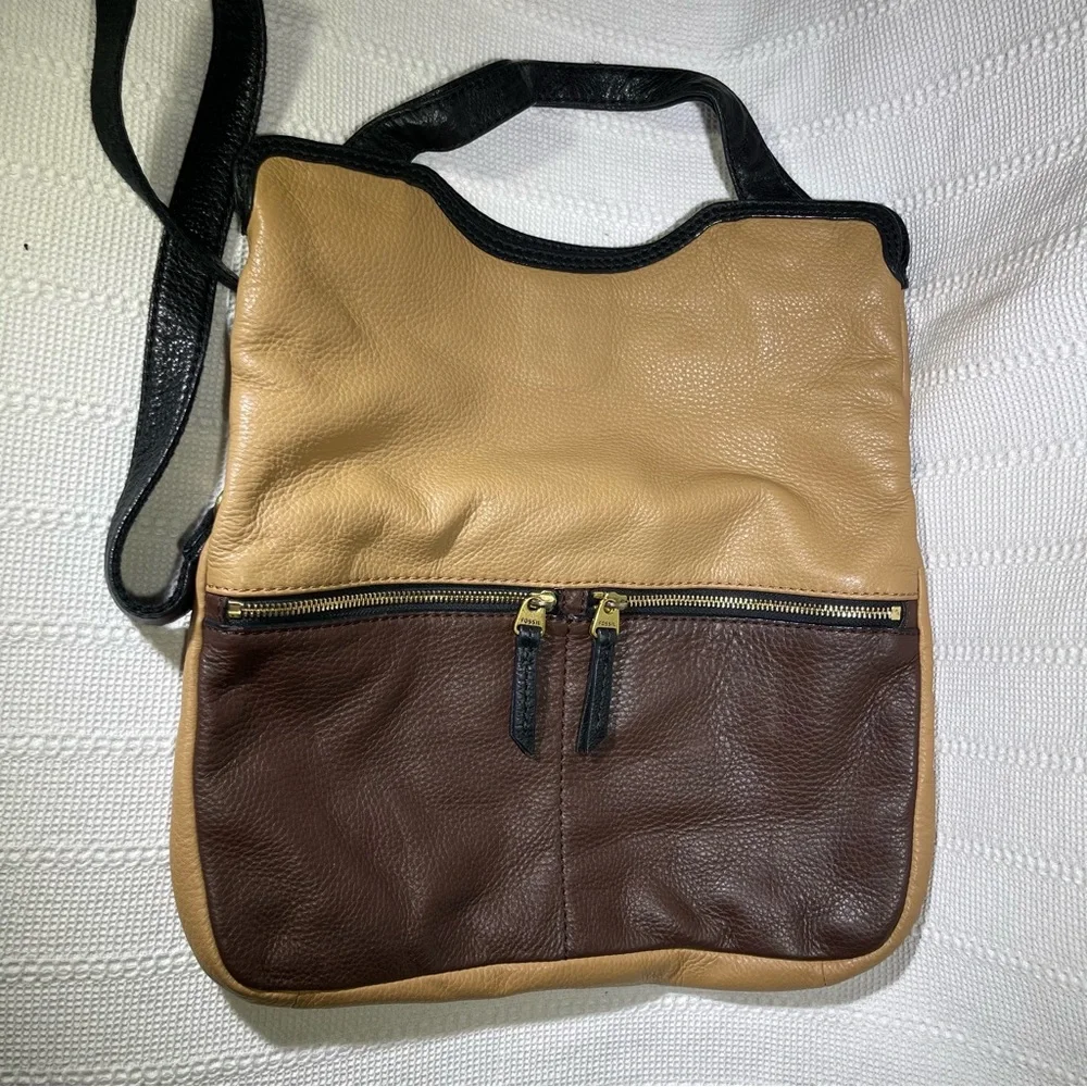Fossil Tri-Color Pebbled Leather Convertible‎ Foldover Crossbody Messenger Bag